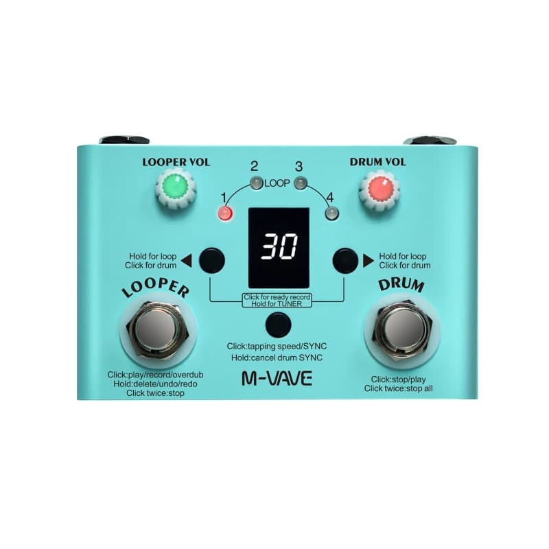 Pedal de efeito M-VAVE LOST TEMPO Efeito de bateria e looper Mini looper e bateria eletrónica 2 em 1 Pedal looper com