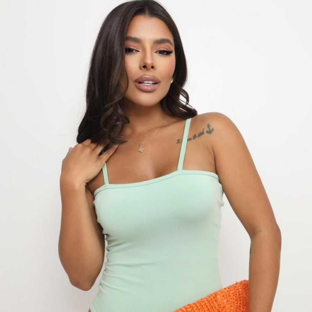 Body Feminino Suplex Poliamida de Alcinha com Gola Quadrada Blusa Feminina Casual Envio Imediato