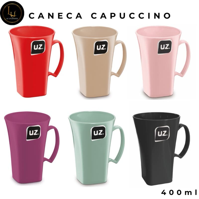 Canecas Capuccino Plus 400ml com 2, 4 ou 6unid. diversas cores UZ.
