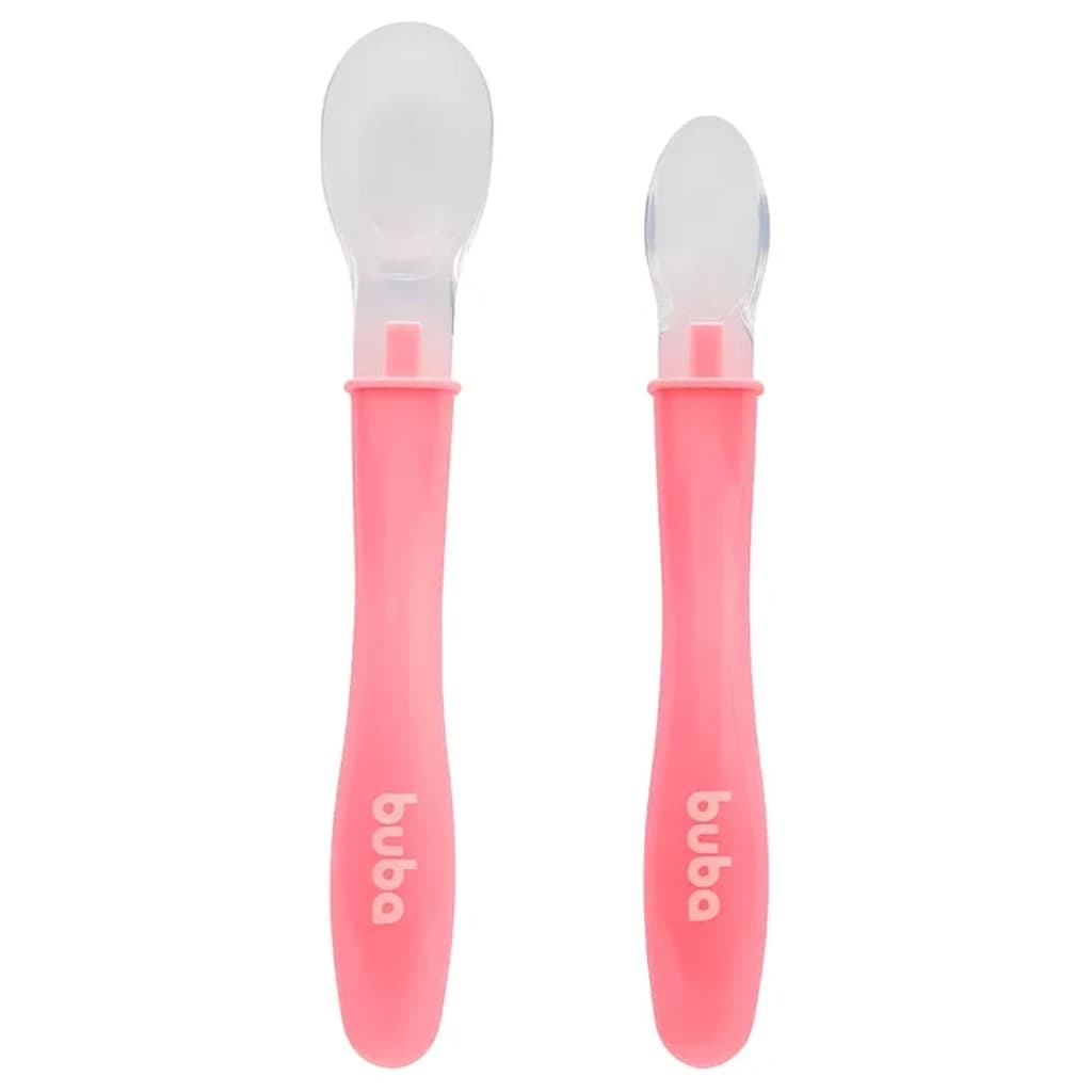 Colheres de Silicone Buba Rosa (+6m) - 2 Unidades
