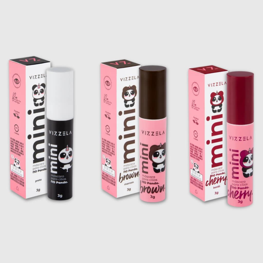 Kit 3 Máscara Rímel Para Cílios Panda Volume Cor Preto Vizzela