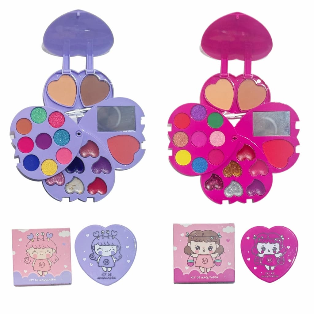 Kit de Maquiagem Infantil My Life MY8142 Coração Seguro para Menina | Sombras Blush Batom Contorno