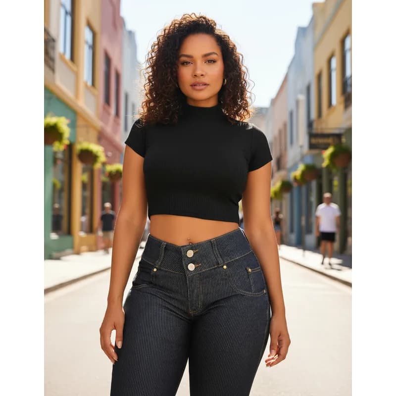Cropped Feminino Curtinho Canelado Gola Alta Moda Jovem Conforto e Estilo