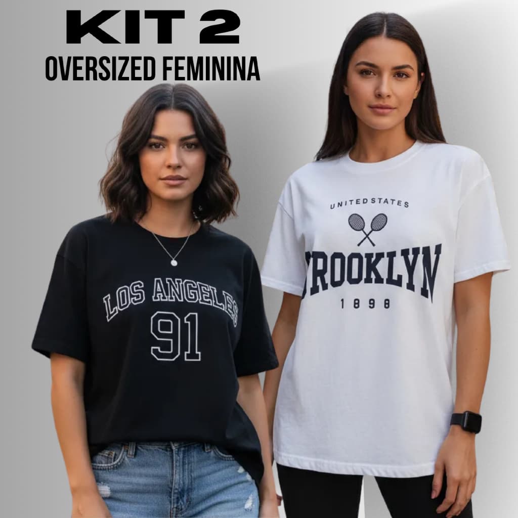 Kit 2 Camiseta Oversized Feminina Estampada Estilosa Algodão