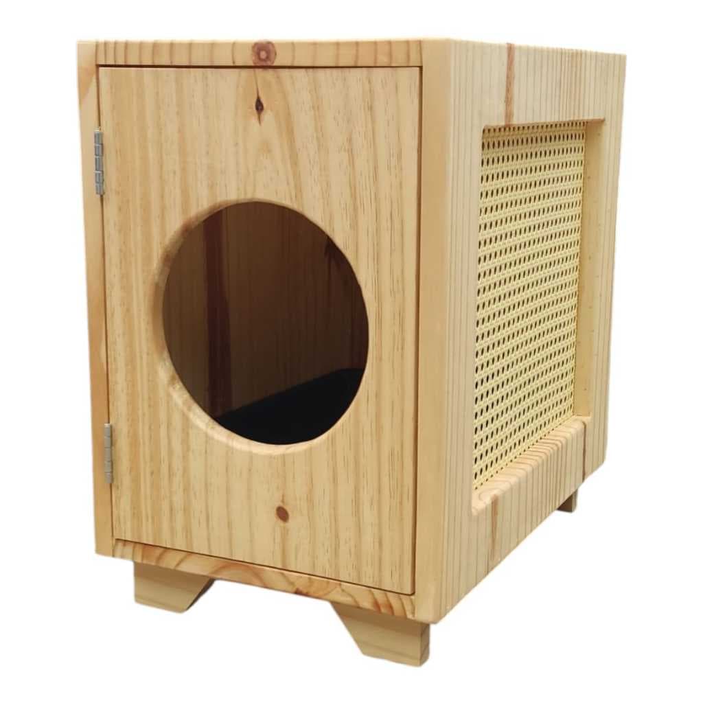 BANHEIRO GATO FECHADO SANITÁRIO GATO COM PALHA RATTAN E CAIXA DE AREIA