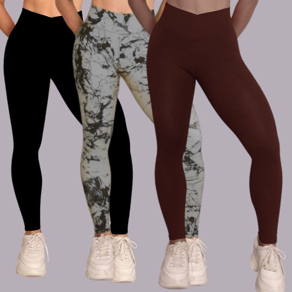 Calça Legging Tie-Dye Modelo Gringa Marmorizado e Lisa