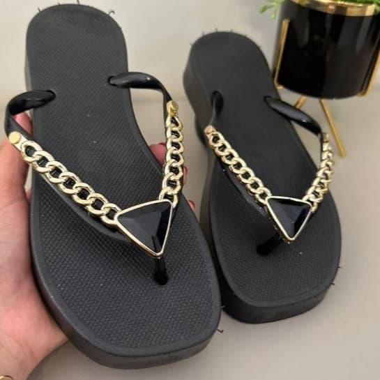 Chinelo Feminino Diamond Corrente Plataforma Fashion Verão