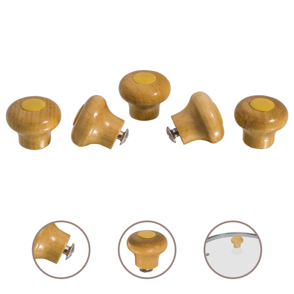 Kit 5 Pomel Pegador Puxador Madeira Para Tampa De Panela