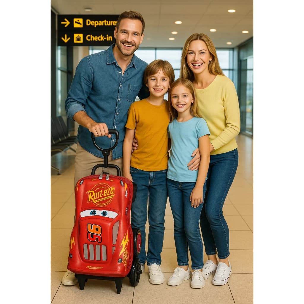 Mala Infantil Carrinho McQueen  Rodinhas Vermelha Mochila Criança Personagem Viagem Bolsa Bagagem
