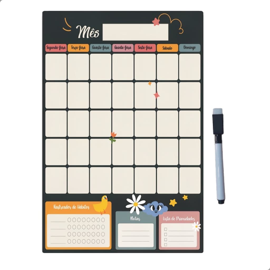 Imã De Geladeira Com Caneta Calendário Anotação 30x45cm Planner