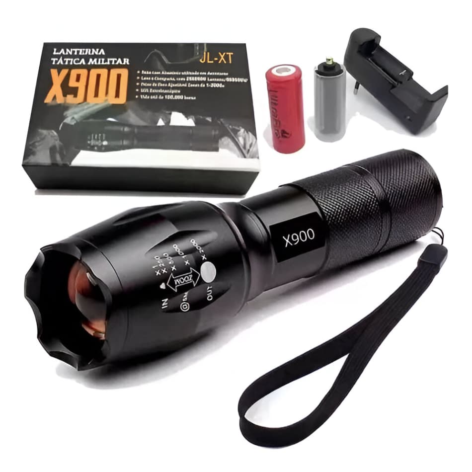 Lanterna Tática Militar X900 Zoom Recarregável Profissional Zoom Sinalizador Recarregável Luz Camp