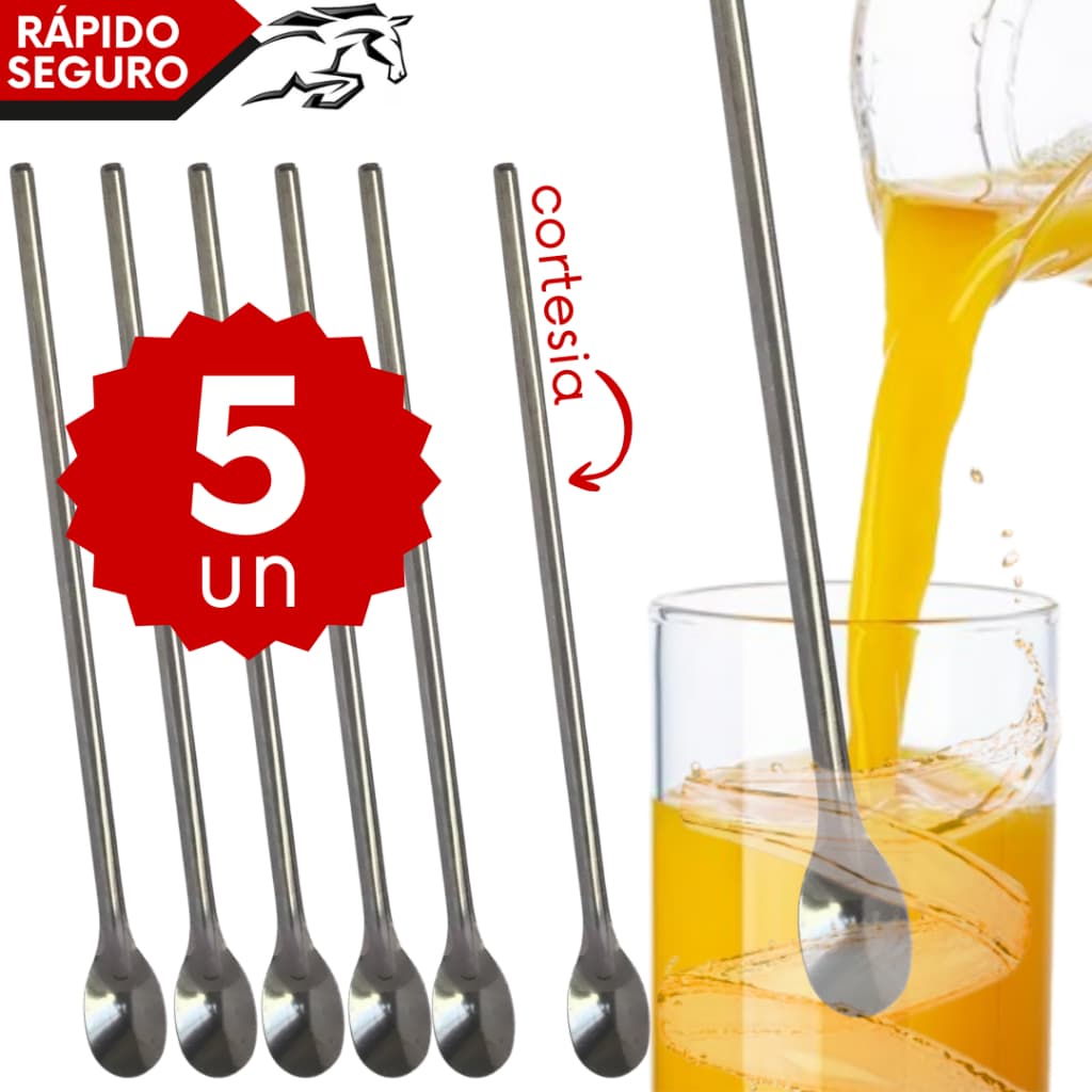 Colher Bailarina Longa Inox Comprida para Misturar Jarra de Suco Drinks Copo Fundo