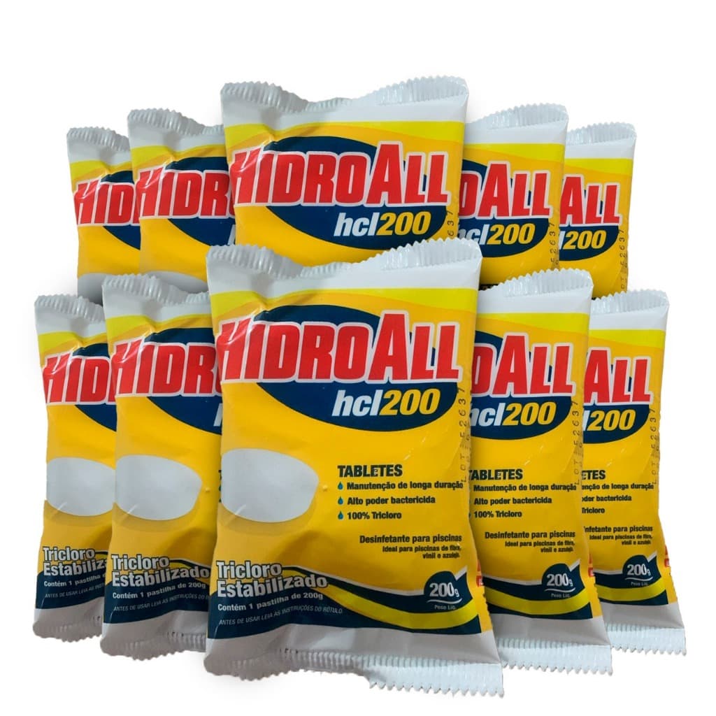 KIT 12 PASTILHAS HCL 200 P/ MANUTENÇÃO PISCINA