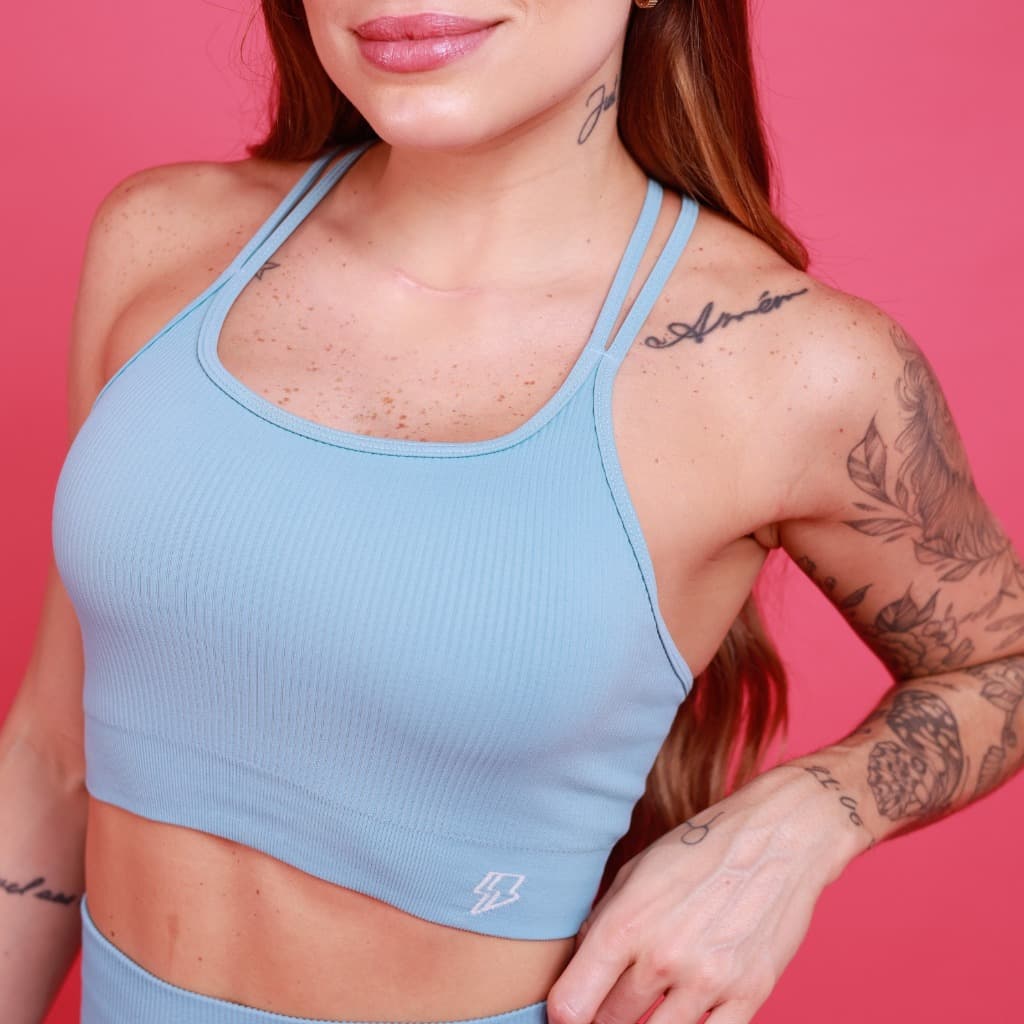 Top Nadador Canelado Alças Seamless - Azul Calma Treino Academia Musculação Zero Transparência