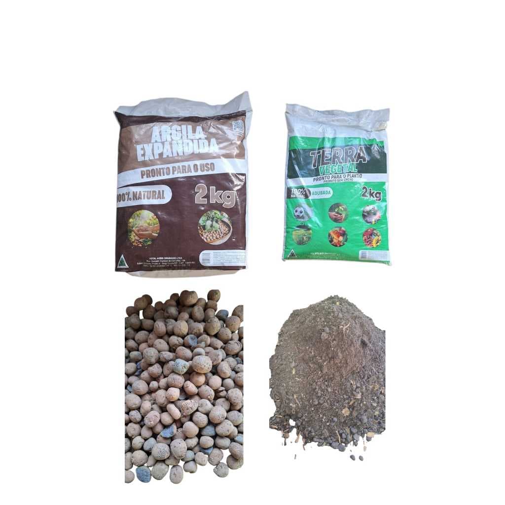 Terra Vegetal 2kg + Argila Expandida 2kg Kit com mais drenagem e saúde para suas plantas!!