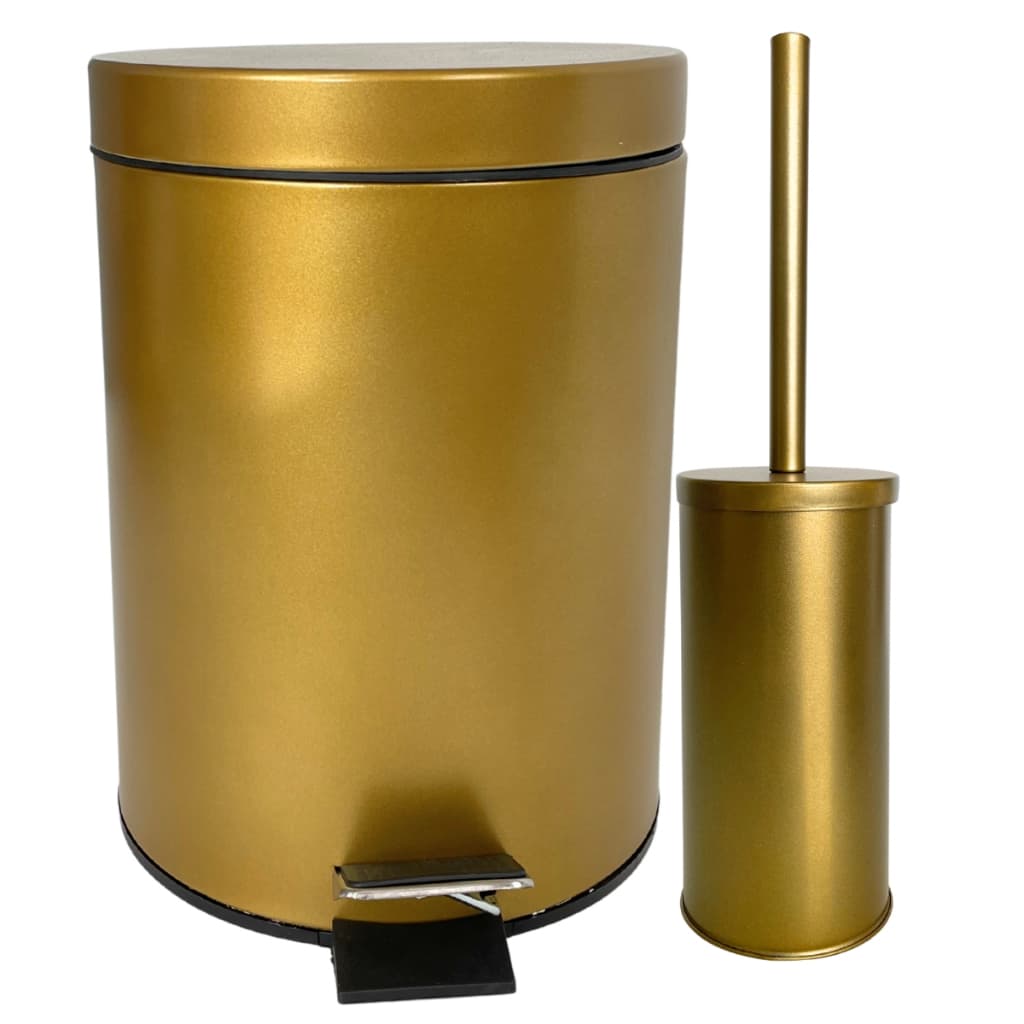 Lixeira Pedal 5l Dourada Ouro para Banheiro Escova Sanitaria de Limpeza Kit Lixeira Completo