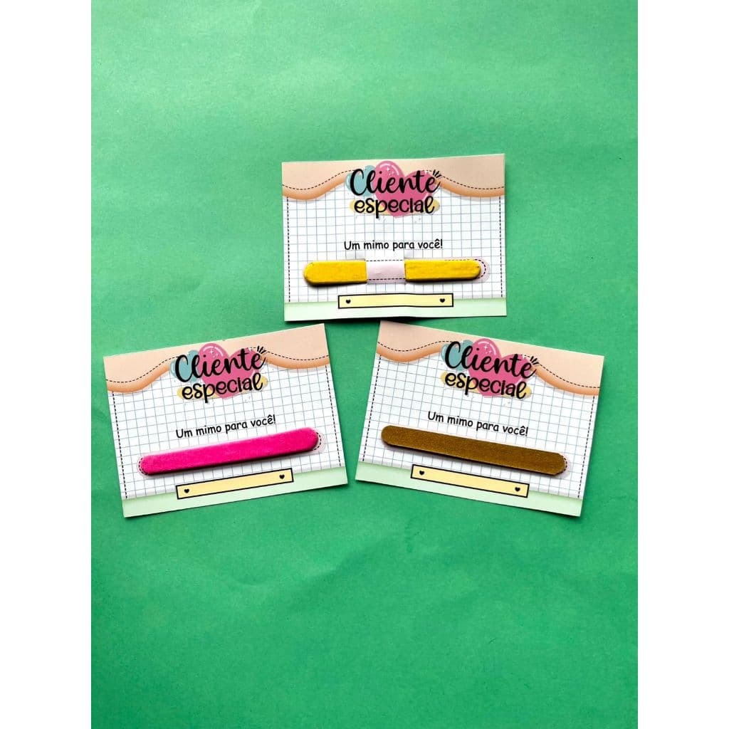 KIT CARD + LIXA DE UNHA/ CARD COM MINI LIXA/ KIT 30,50 E 100 UNIDADES