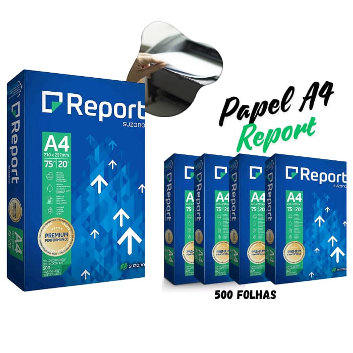 Kit 5 Resmas Papel Sulfite A4 Suzano Report Premium 500 Folhas Exelente para Impressoara