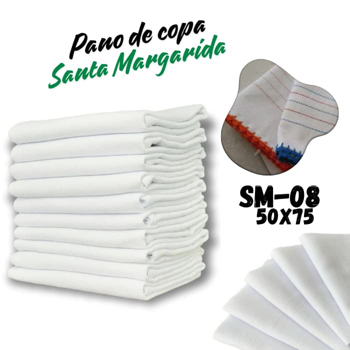 Pano de Prato Santa Margarida MS-08 toalha com 10, 20, 30 E 40 panos 100% Algodão Branco