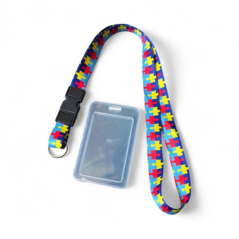 Kit Cordão Autismo - Quebra Cabeça - Dupla Face - com Porta Crachá Vertical Transparente - 1 Unidade