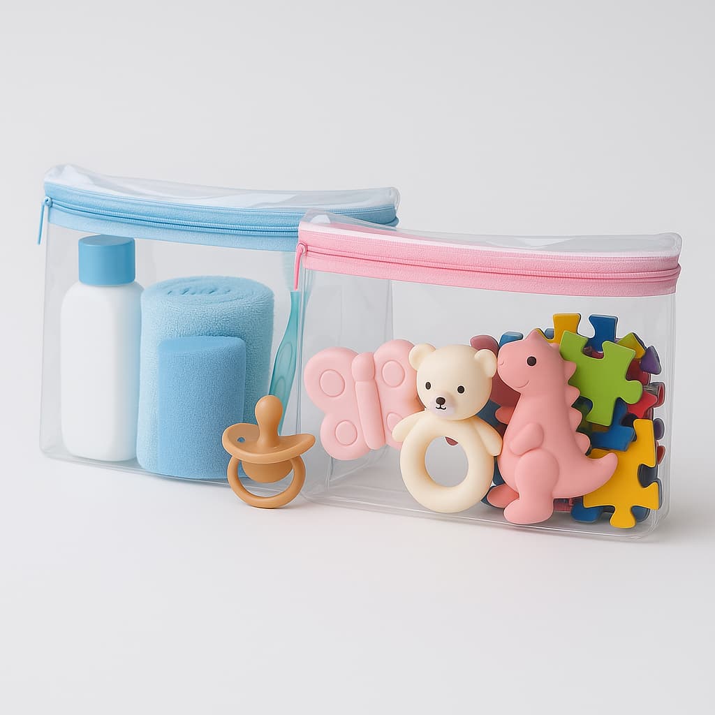 kit 5/10 Saquinho Embalagem Rosa/Azul/Branco 18 X 15 X 05 Em Pvc Com Ziper