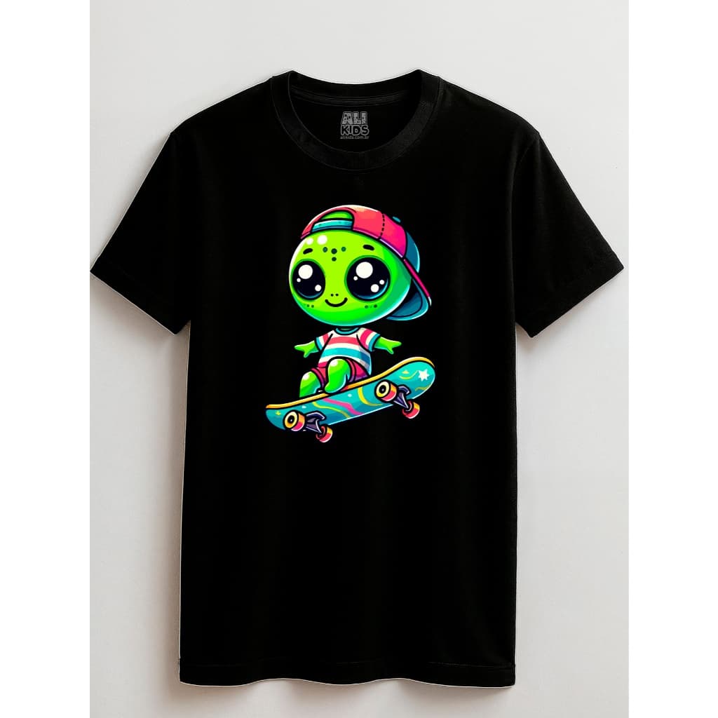 Camiseta 100 Algodao Juvenil e Infantil 2 ao 16 anos Alien Skate