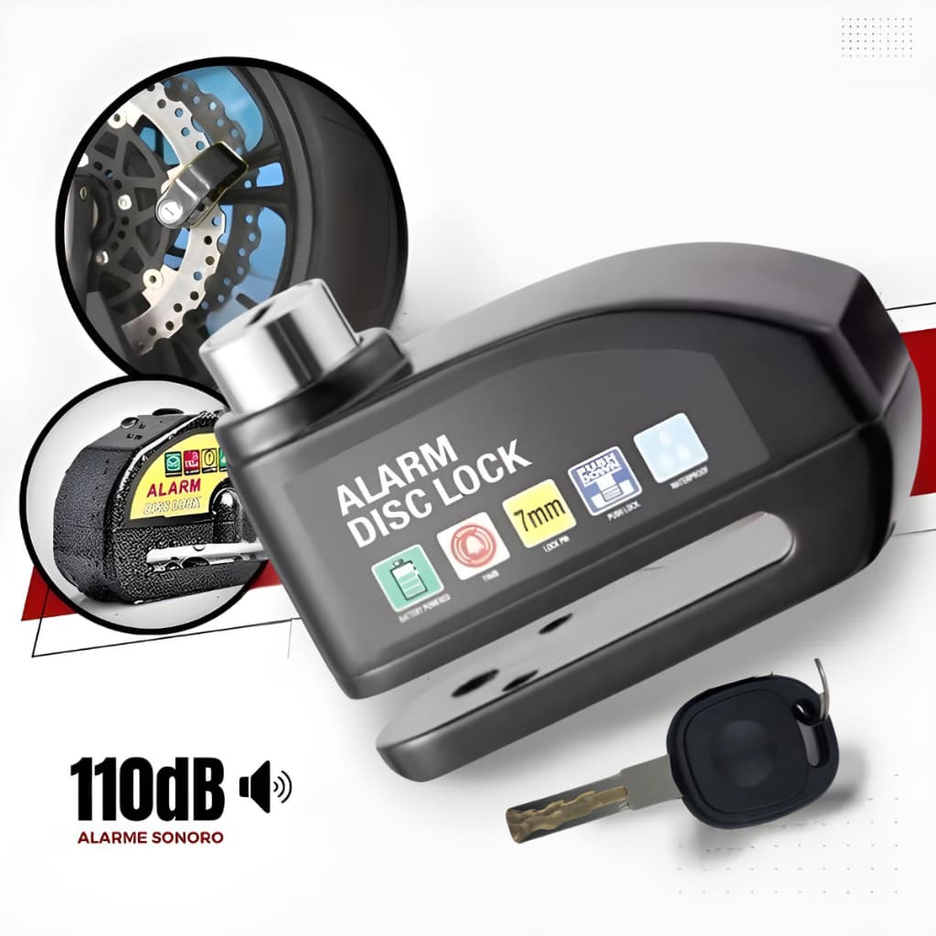 Cadeado Trava Disco Moto Bike Alarme 110dB Antirroubo Segurança Chave Tranca Freio Honda Yamaha 300