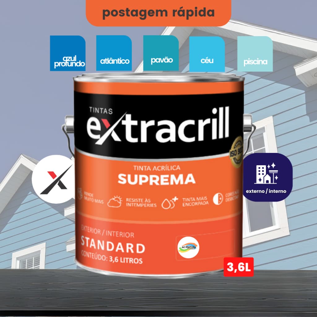 Tinta Concentrada Suprema Extracrill Externo 3,6L Azul Profundo | Atlântico | Pavão | Céu | Piscina