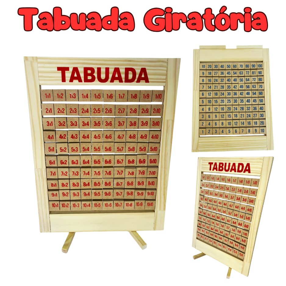 Tabuada Giratória Educativa em Madeira – Brinquedo Pedagógico