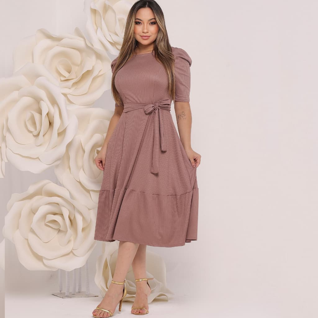 Vestido  Mid Moda Cristã Evangelico Crente Malha Canelada