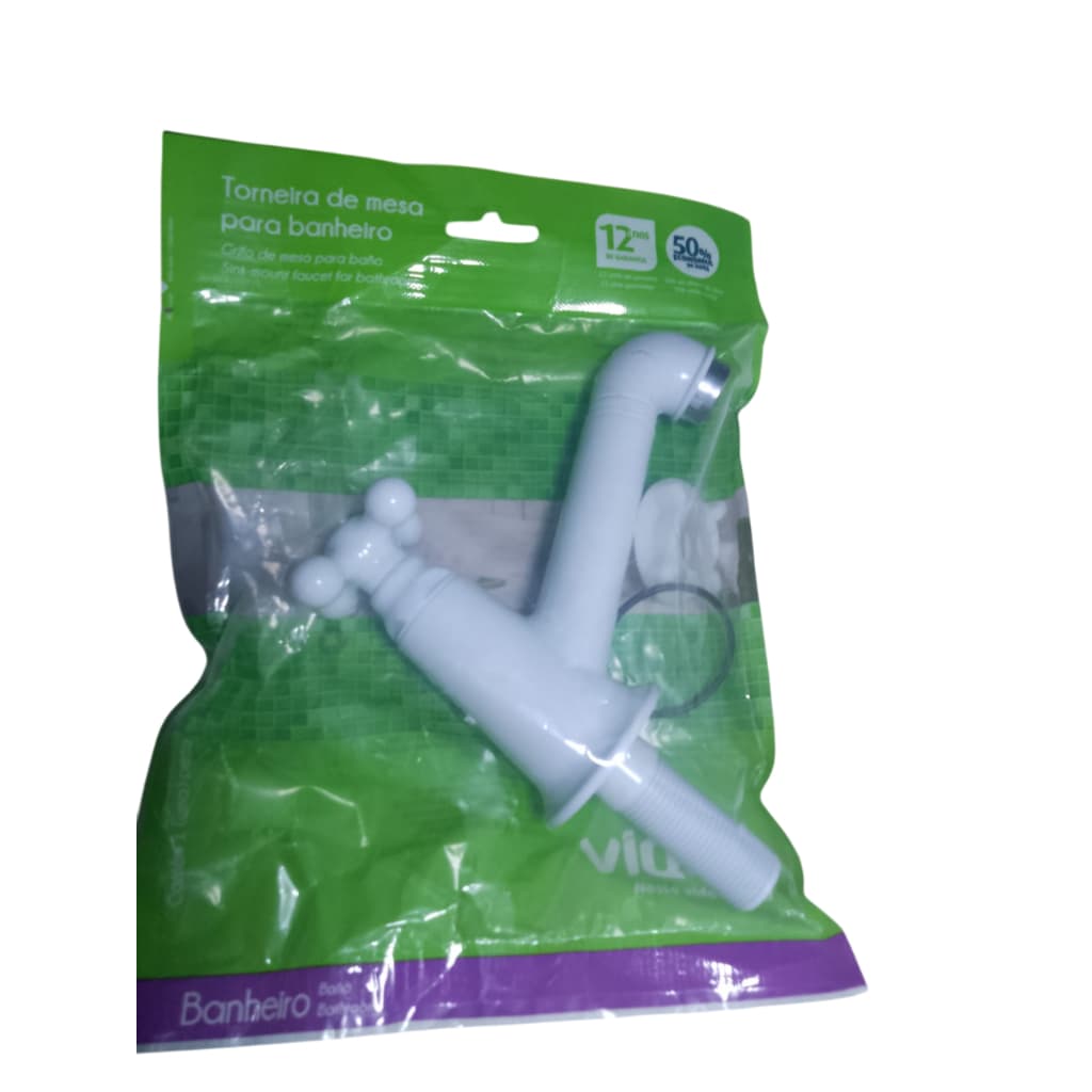 Torneira De Mesa Para Banheiro 1/2 Abs Branca Viqua Cor Branco