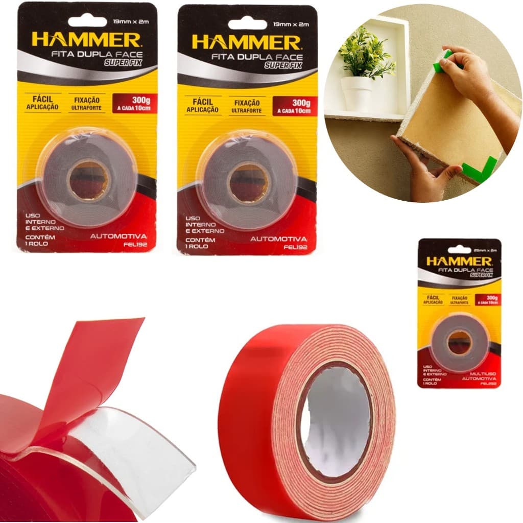 Kit 3 Fitas Dupla Face 19mm X 2m Fixação Ultra Forte