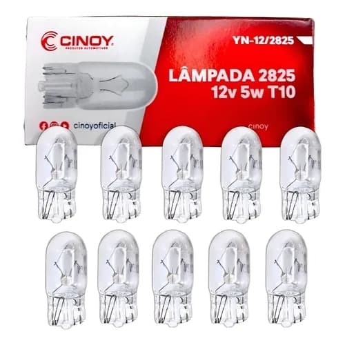 10 Unidades Lampadas Pingo T10 Esmagada 12V 5W - Cinoy
