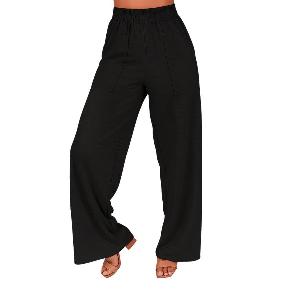 Calça Feminina Wide Leg Pantalona Cintura Alta com Bolso de Moletinho Inverno