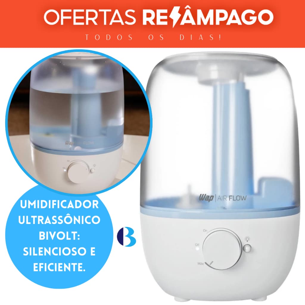 Umidificador De Ar WAP Air Flow U2 Ultrassônico Bivolt Silencioso Com Grande Capacidade E Econômico