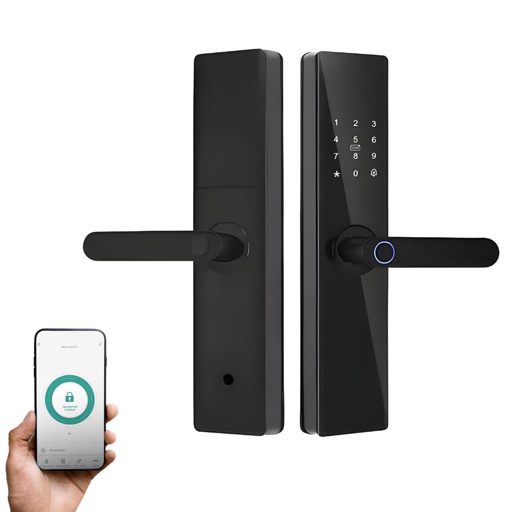 Fechadura Eletrônica Biométrica Digital Tuya Wifi Voz em Português Aplicativo Portas Pivotantes A prova de Água