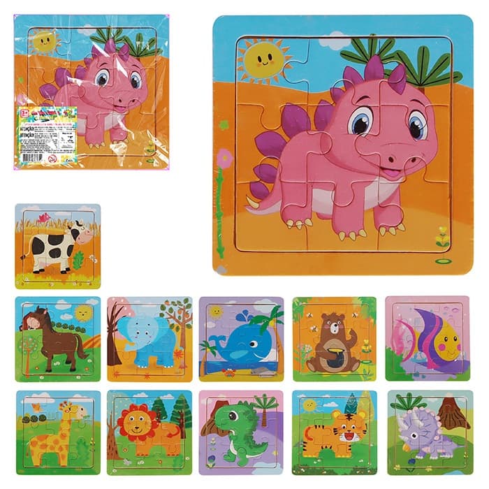 Kit 12 Quebra Cabeças Infantil Mini Animais Madeira E Papel
