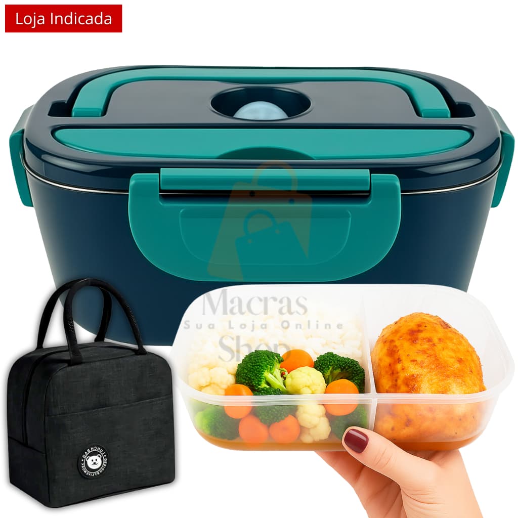 Lancheira Marmita Elétrica C/ Bolsa 1.5L Multi Voltagem 12V 24V 110V 220V  Carro Casa Trabalho