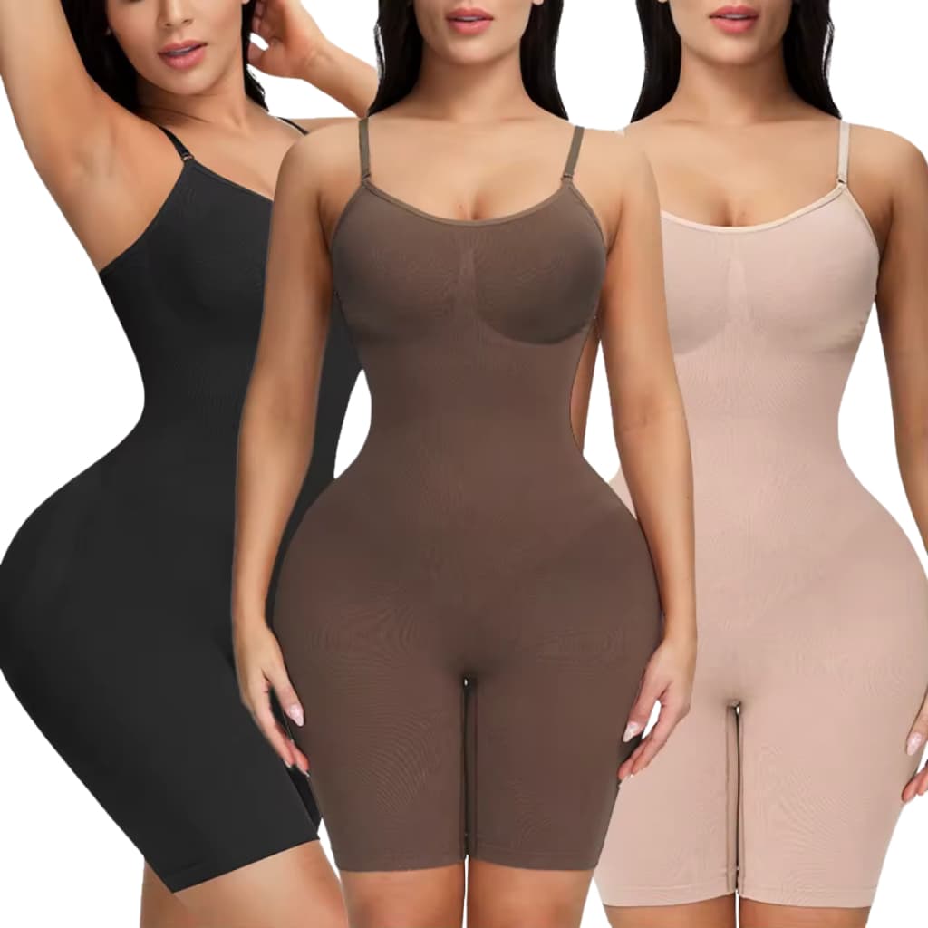 01 Cinta Body Macaquinho Modelador Aperta Barriga Modela Bumbum Alça Regulável Flexível