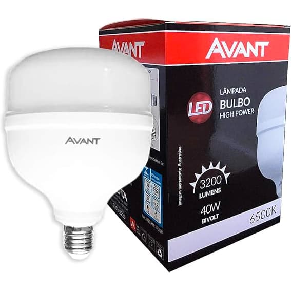 Lâmpada bulbo alta potência 40w, 3200 lumens, luz branca-fria 6500k soquete E27, Bivolt, Avant