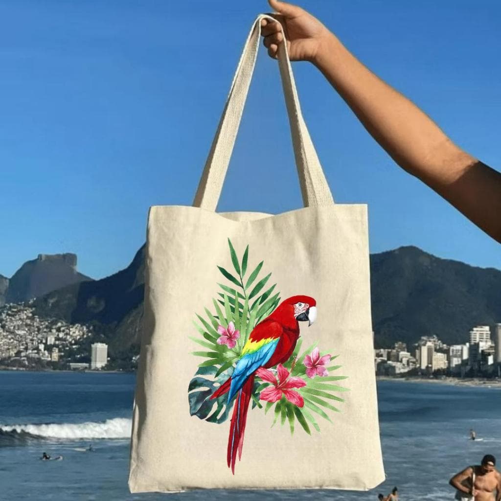 Ecobag Sacola Bolsa Praia Arara 100% Algodão Cru