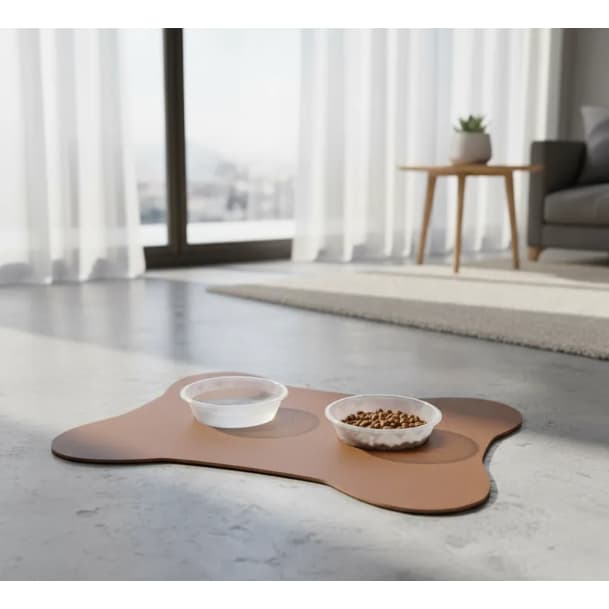 Tapete Comedouro Pet Couro Antiderrapante Impermeavel Design Osso Resistente