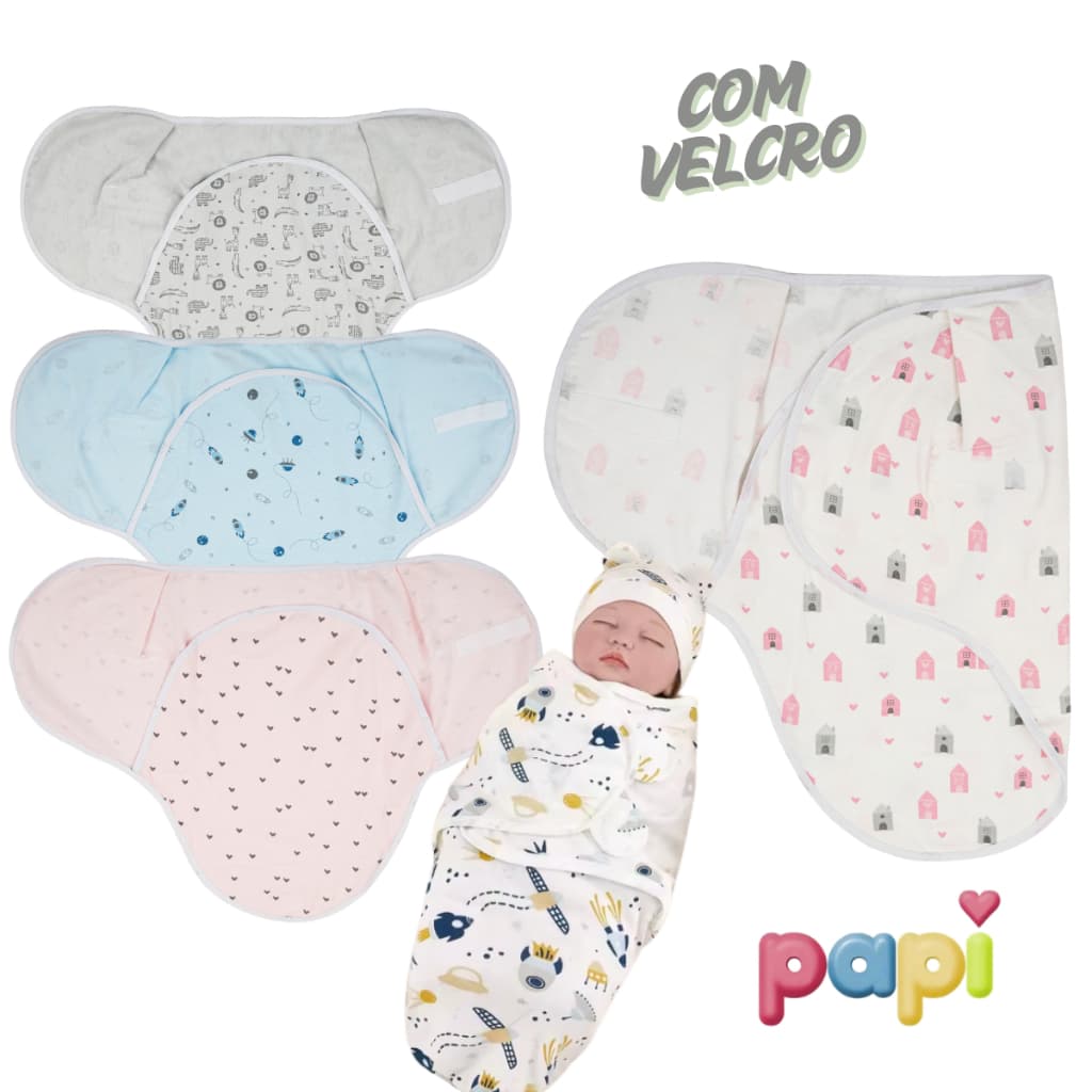 Cueiro Swaddle  Charutinho Ajustável Com Velcro Papi Bebê Enrolado Recém Nascido 70cm x 62cm