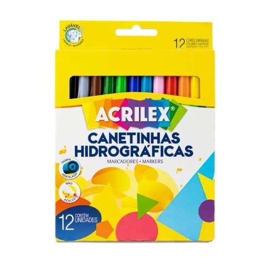 Canetinha hidrocor 12 cores Acrilex