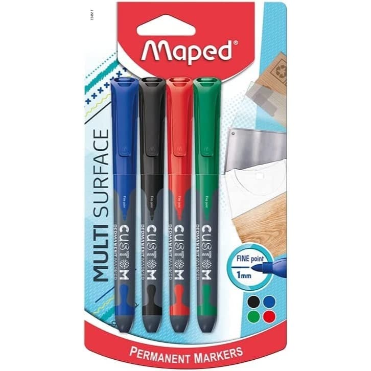 Kit 4 canetas marcador permanente multiuso Maped - multi superfícies ponta fina 1mm
