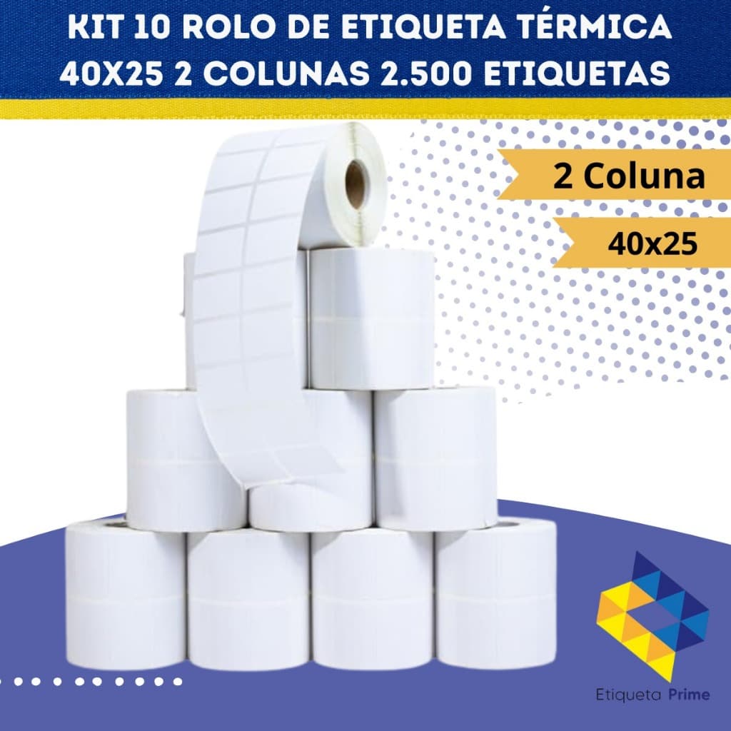 25.000 Etiqueta Térmica C/ 2.500 por rolo 40x25 Mm 10 Rolos