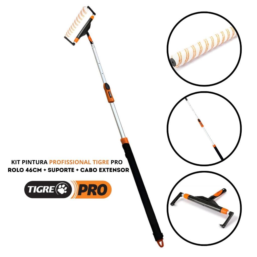 Kit Pintura Tigre Pro Rolo 46cm + Cabo Extensor 1,5m + Garfo Profissional