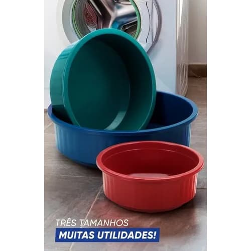 Kit 3 Bacias 1,3L + 2,3L + 4L Plástico Multiuso