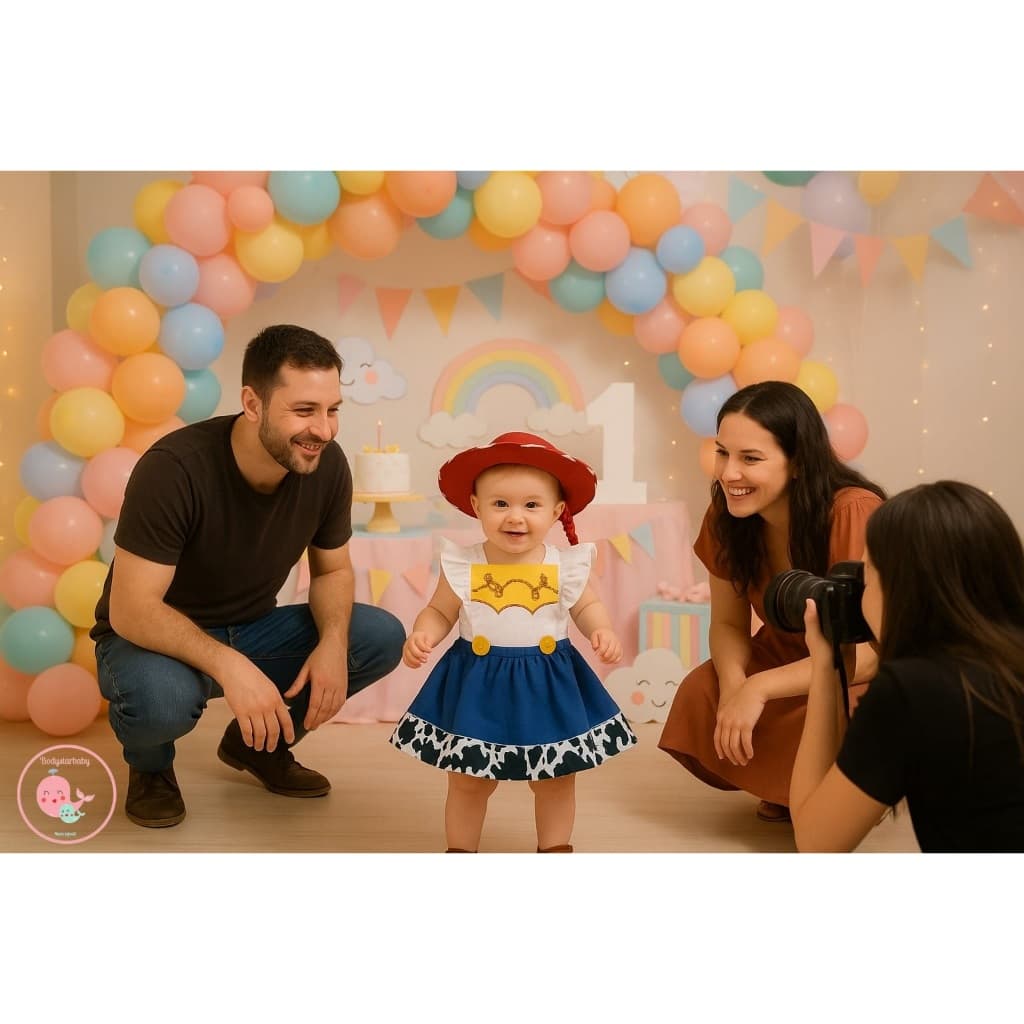 romper fantasia Jessie toy story vestido bebê menina cowgirl vaqueira chapéu pixar