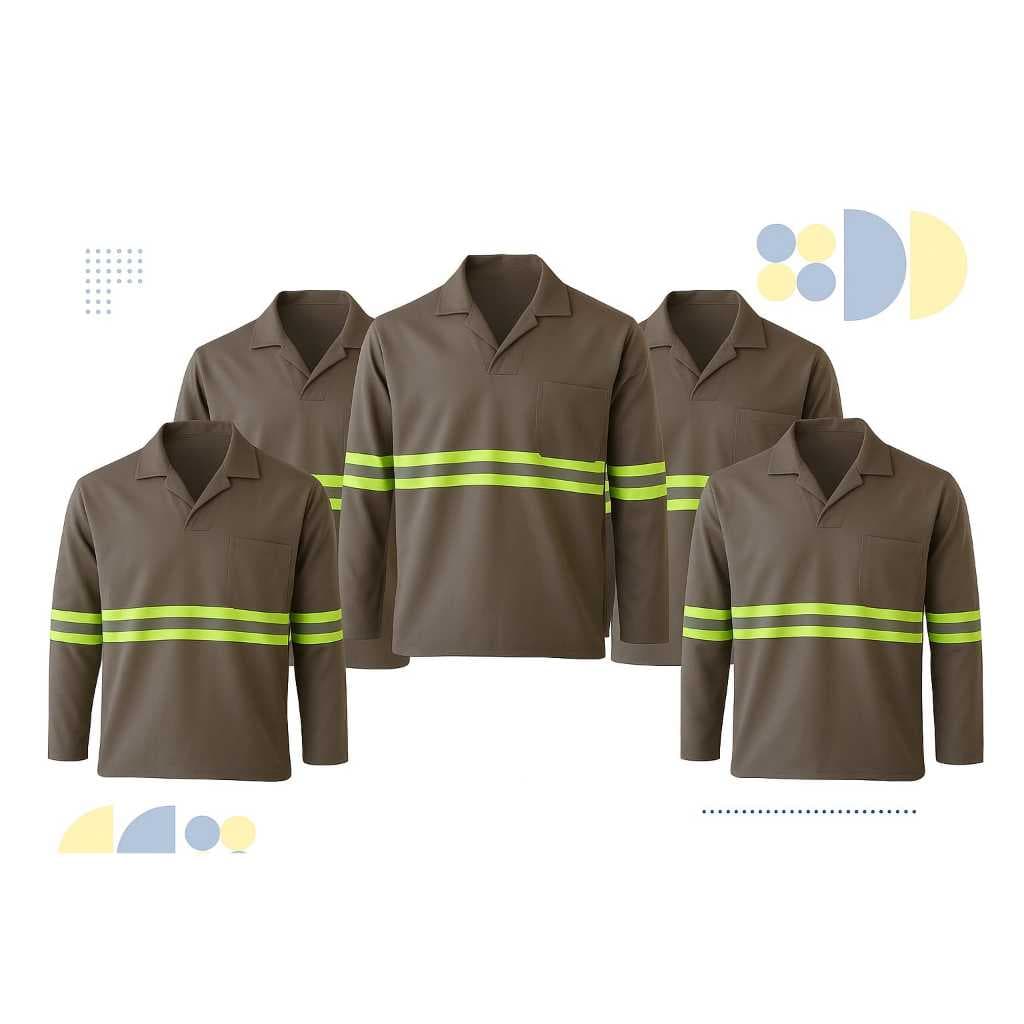 Camisa de Brim Santista MANGA LONGA com bolso com FAIXA REFLETIVA - Gola Italiana KIT 5